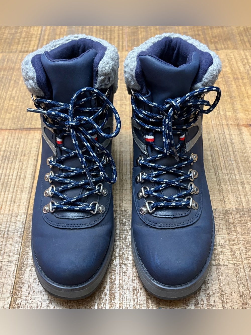 Tommy Hilfiger Navy Lace-Up Sherpa-Trim Boots